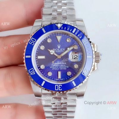 (EW) Swiss Replica Rolex Submariner 3135 Watch Blue Dial Diamond markers